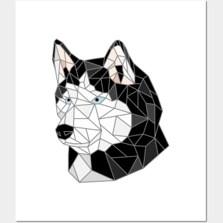 Siberian Husky Black & White Stained Glass Posters and Art